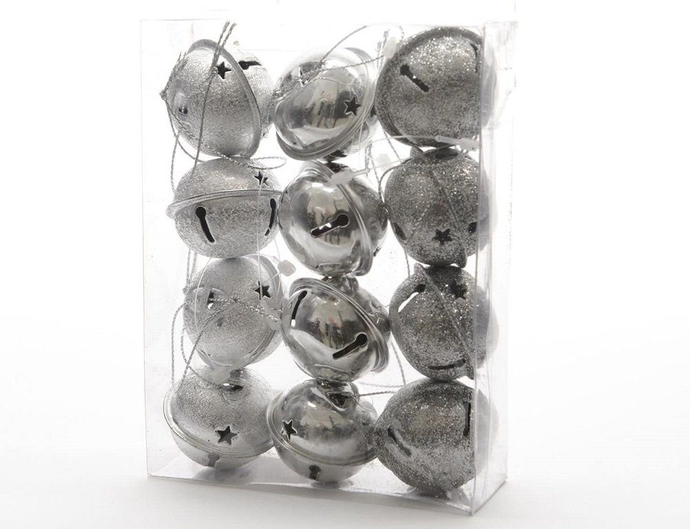 Kaemingk Christbaumschmuck Glocken Metallglocken Weihnachten Baumschmuck silber 12 tlg