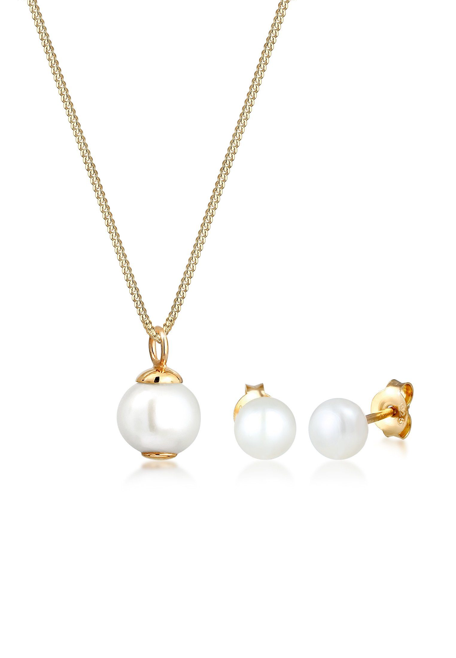 Elli Schmuckset Süßwasserperlen Weiß 925 Sterling Silber