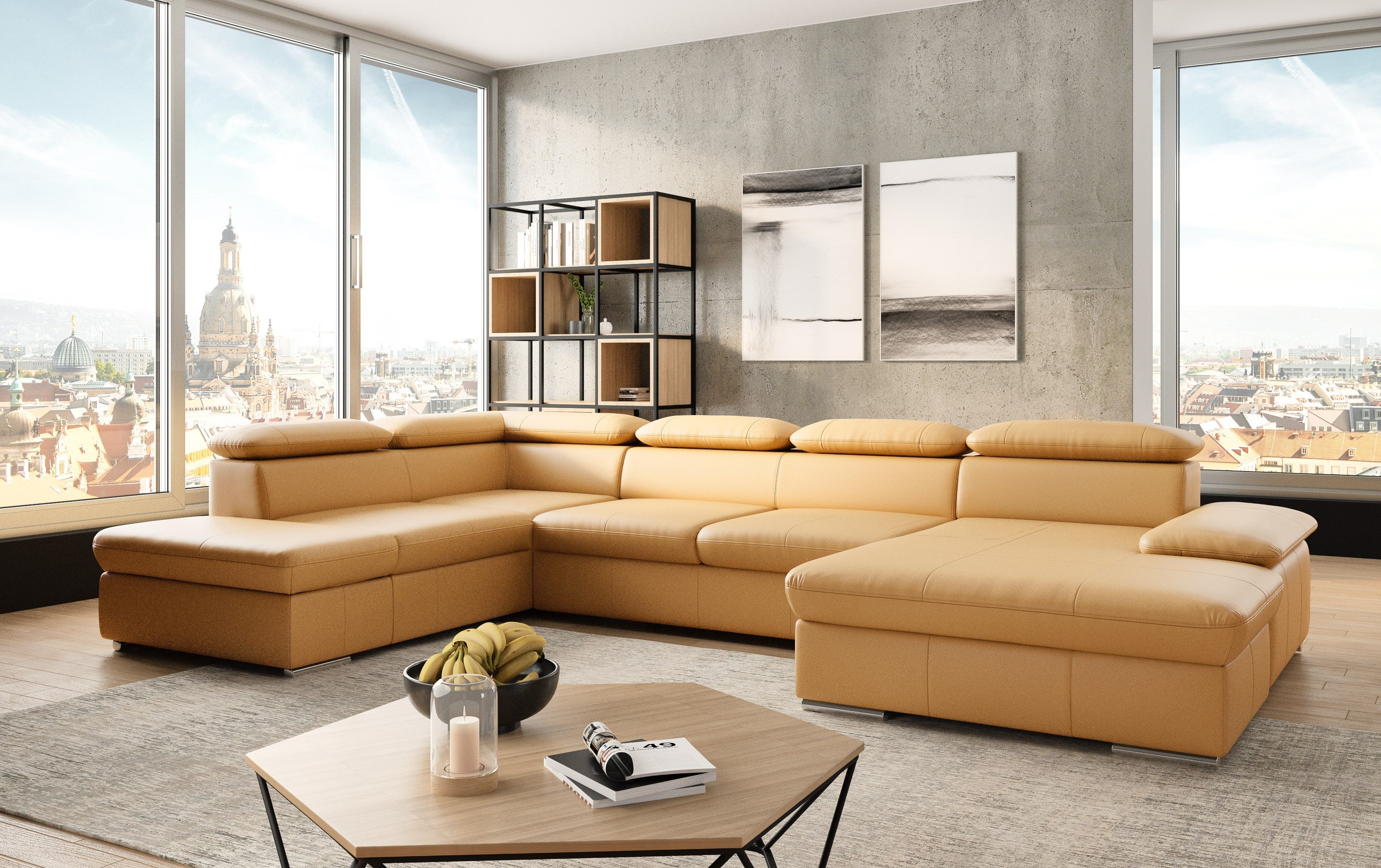 sit&more Wohnlandschaft Valantine U-Form, B: 349 cm, mit Arm- & Kopfteilverstellung, optional mit Bettfunktion