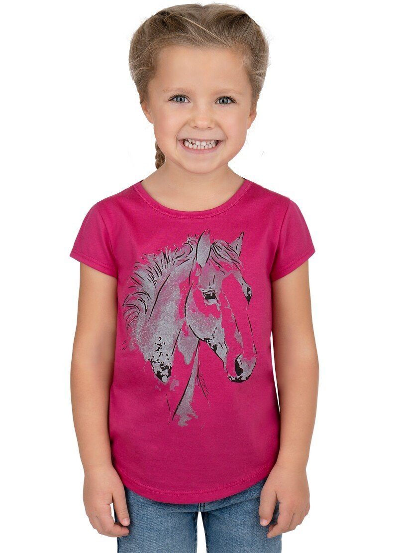 T-Shirt TRIGEMA T-Shirt Pferdemotiv mit Trigema hibiskus niedlichem