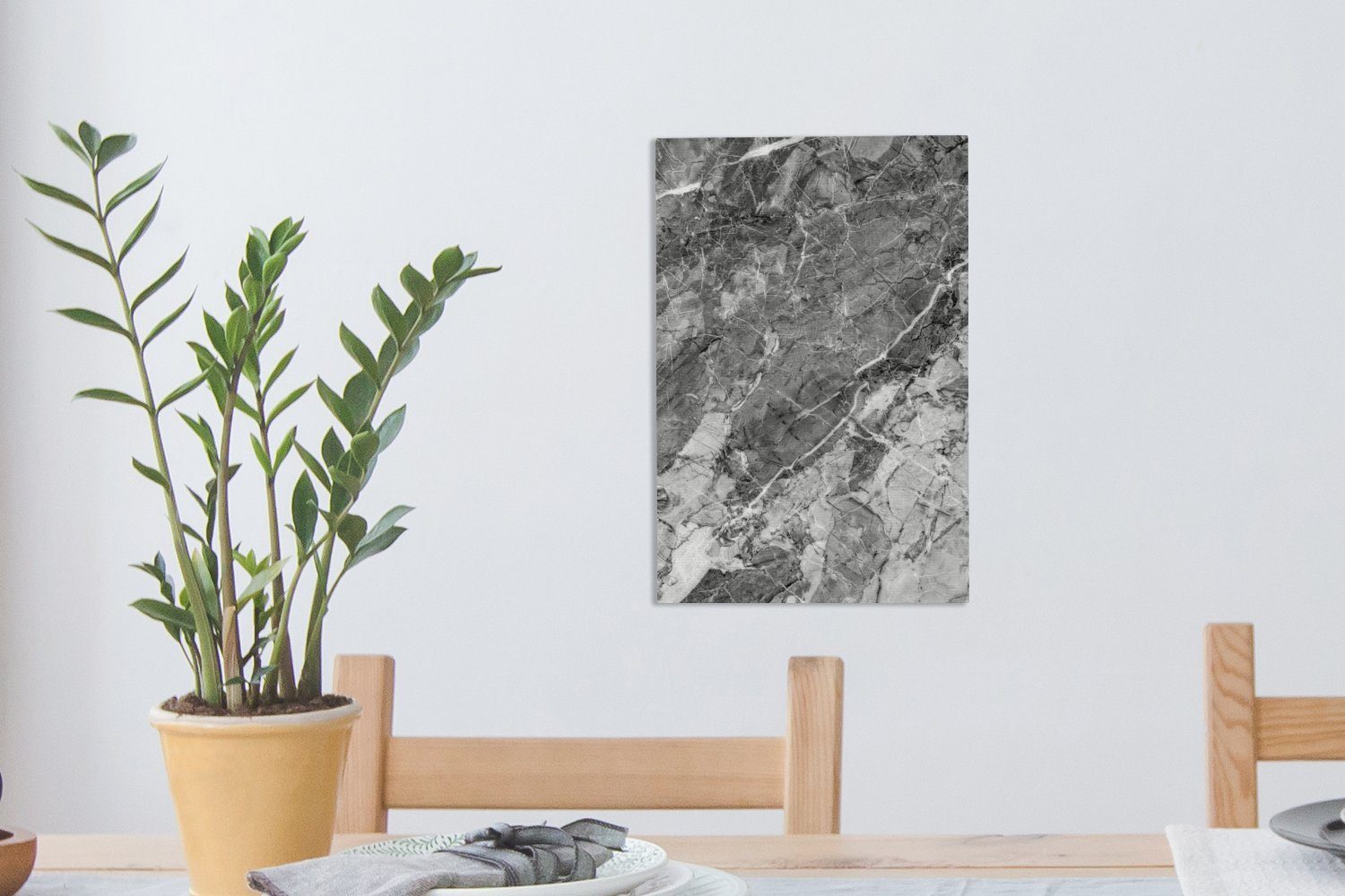 Gemälde, - Stein Leinwandbild cm Zackenaufhänger, inkl. fertig OneMillionCanvasses® Leinwandbild 20x30 - bespannt Granit St), (1 Schwarz Grau, -