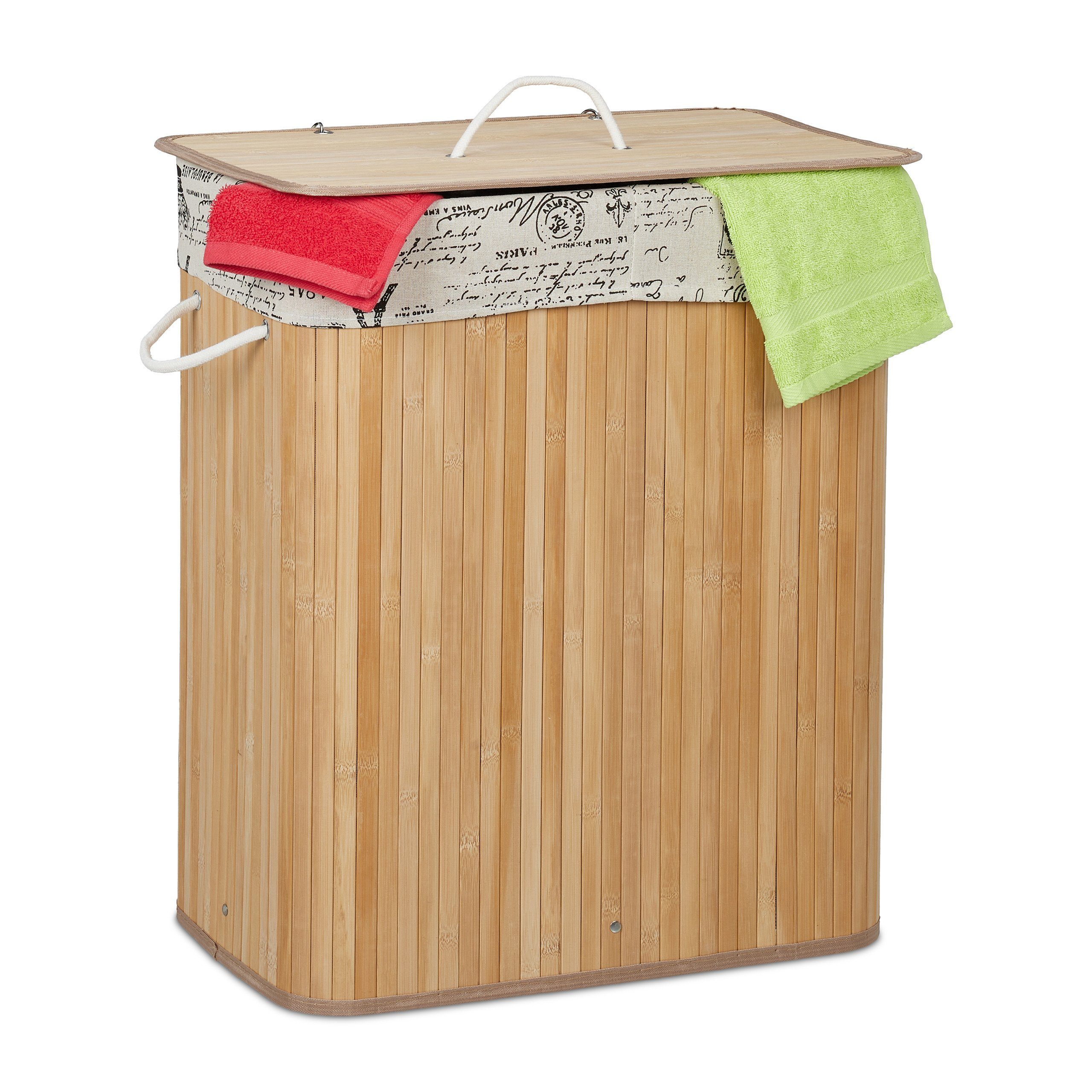 relaxdays Wäschekorb Bambus Wäschekorb 2 Fächer | Wäschekörbe