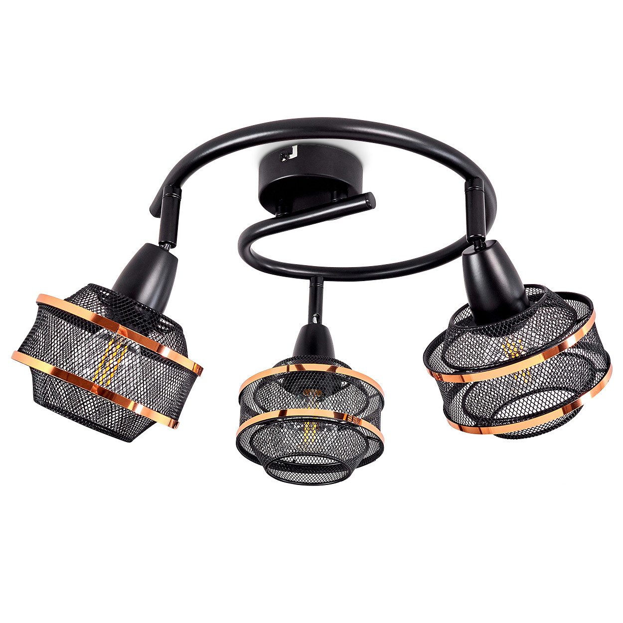 hofstein Deckenleuchte »Faiano« moderne Deckenlampe aus Metall in Schwarz/Kupfer, ohne Leuchtmittel, mit verstellbaren Strahlern, 3xE14, runder in Gitter-Optik