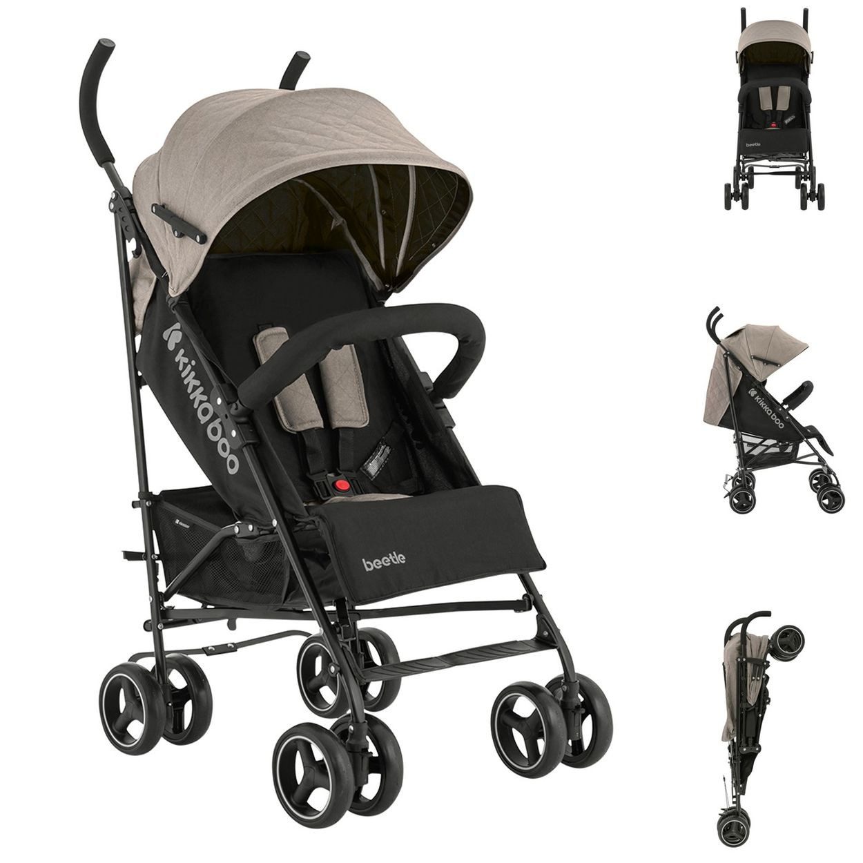 Kikkaboo Kinder-Buggy Kinderwagen Käfer Stahlrahmen, Stahlrahmen, Korb, abnehmbare Vorderräder, Fußstütze