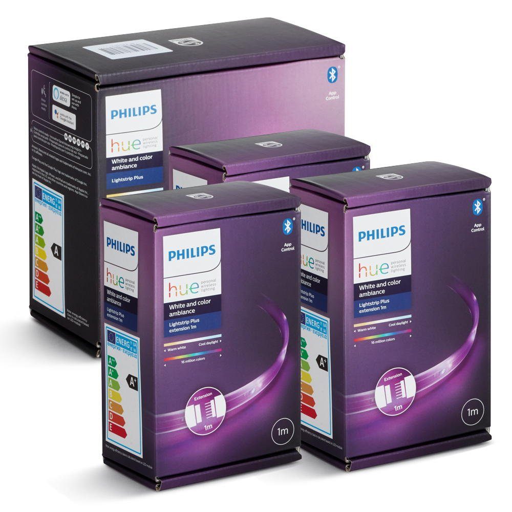 Philips Hue LED Stripe Bluetooth & Lightstrip White 2m Plus LED Color 1-flammig, Streifen 3m, + Set Basis Ambiance