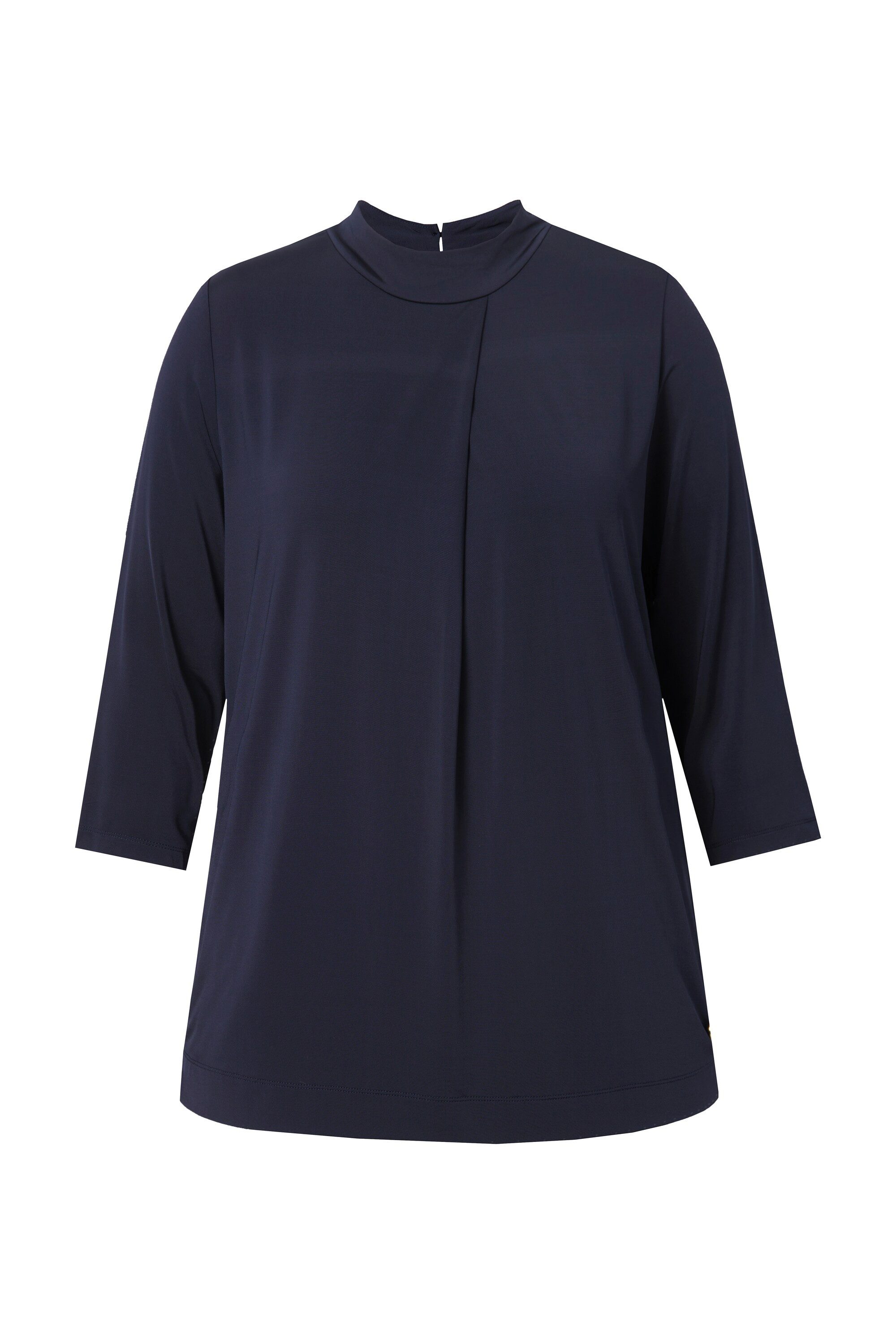 Ulla Popken Longsleeve Slinky-Blusenshirt Zierfalte Stehkragen günstig online kaufen