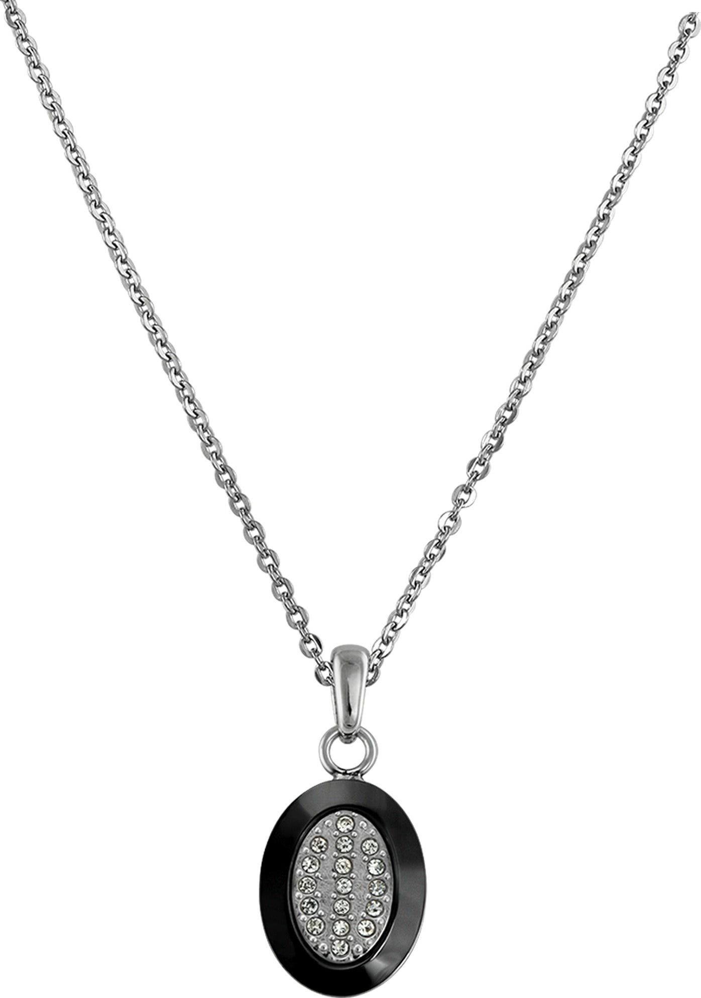 Amello Edelstahlkette Amello Oval Halskette silber schwarz (Halskette), Damen Halsketten (Oval) aus Edelstahl (Stainless Steel)