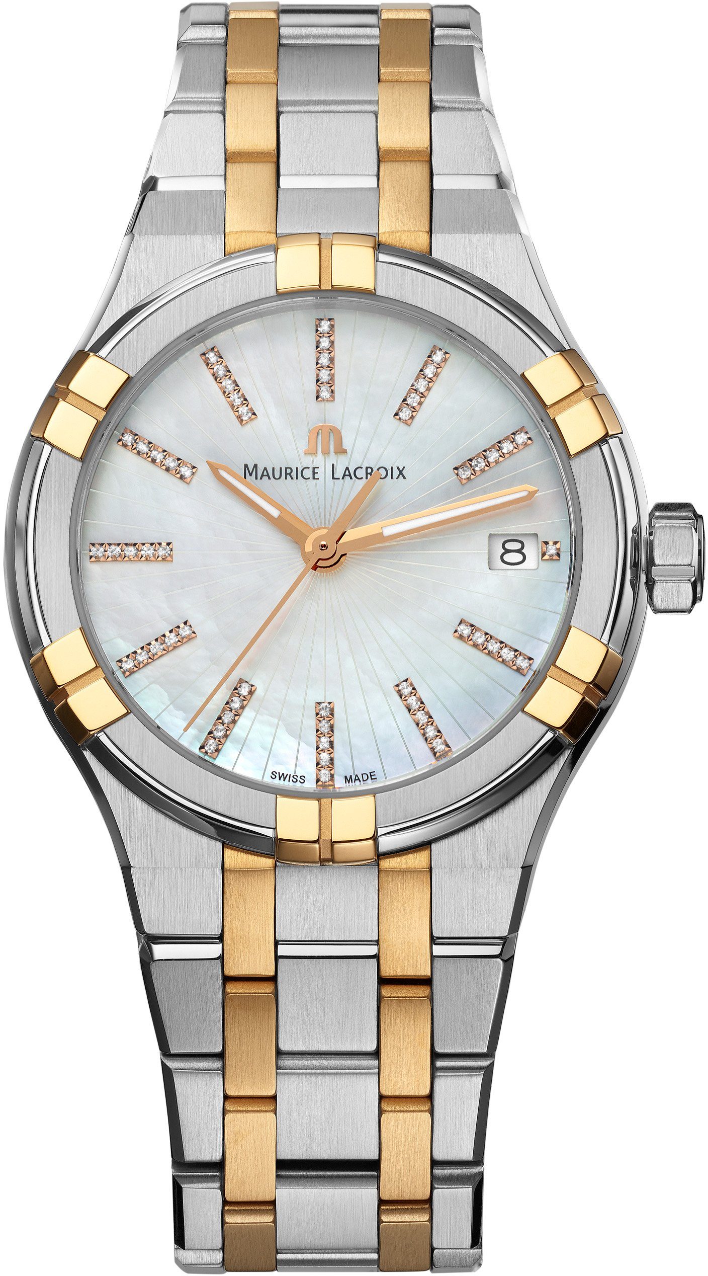 MAURICE LACROIX Schweizer Uhr Aikon Quarz, AI1106-PVP02-170-1, Diamanten, Perlmuttzifferblatt