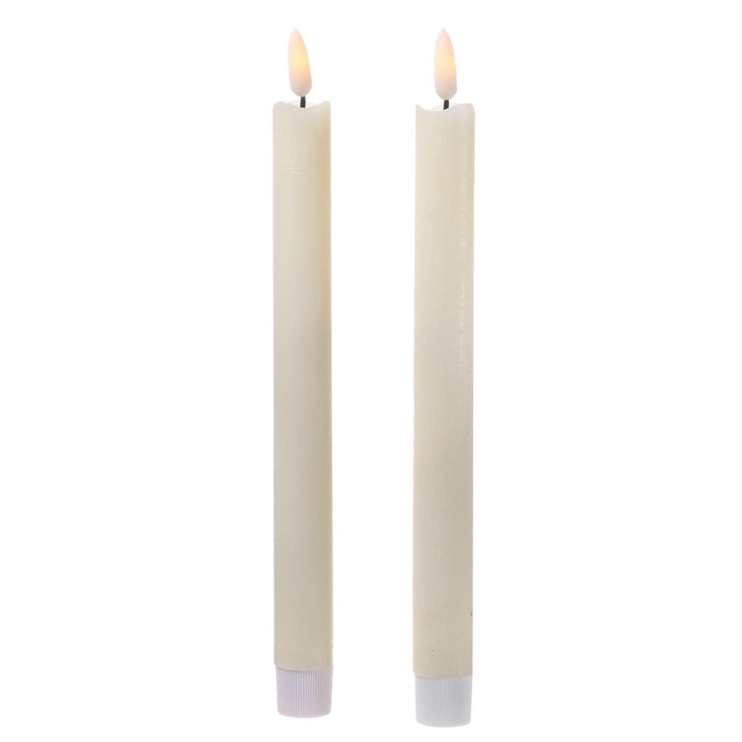 LED-Kerze LED Stabkerzen Tafelkerzen Dinner Spitzkerzen rustikal 25cm creme 2St