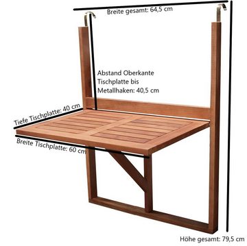 DEGAMO Balkonhängetisch (1-St), 60x40cm, Akazienholz geölt