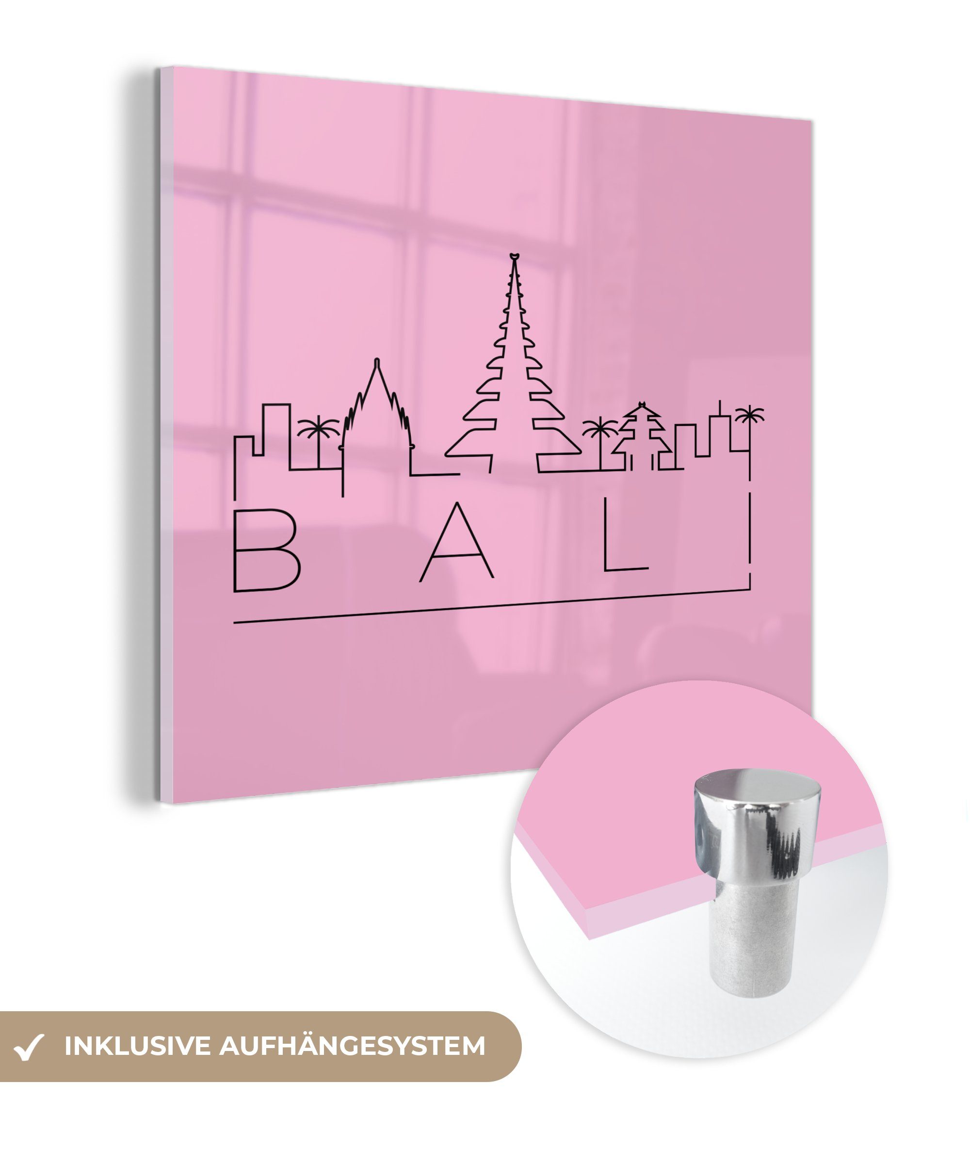 Beliebte Neuerscheinungen MuchoWow Acrylglasbild Skyline "Bali" einem (1 Foto Bilder Hintergrund, auf St), Wanddekoration - - Glas auf auf Wandbild Glasbilder rosa Glas 
