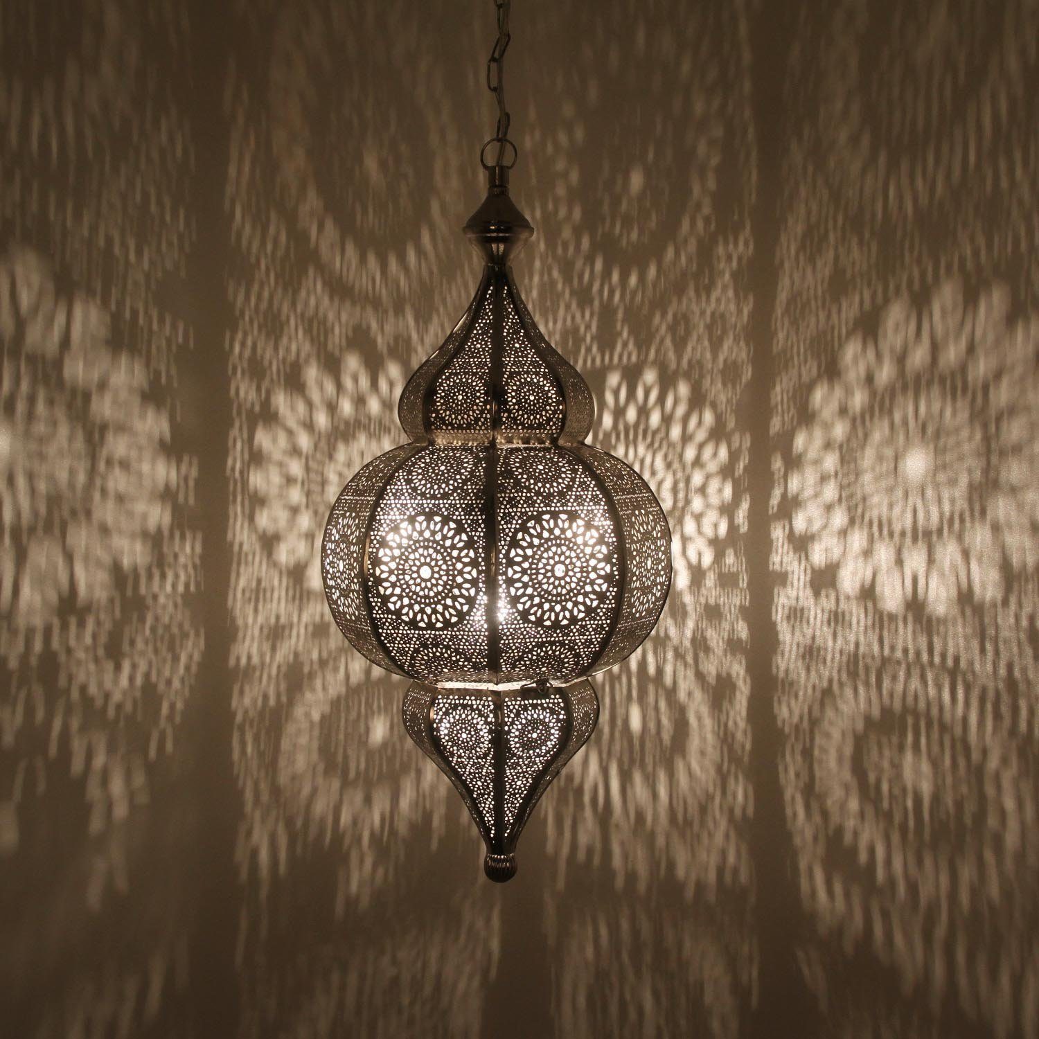 prachtvolle Pendelleuchte mit Casa Moro Silber ohne Lampe Orientalische H LN2010 cm, Kette Melisa Deckenleuchte Leuchtmittel, und Baldachine, 54
