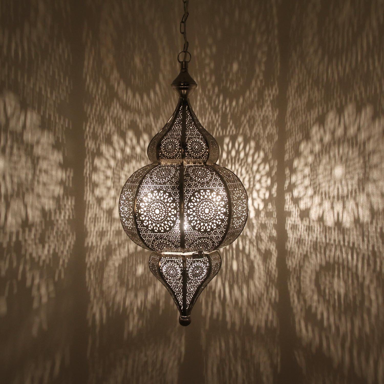 Casa Moro Pendelleuchte Orientalische Lampe prachtvolle Deckenleuchte Melisa Silber H 54 cm, ohne Leuchtmittel, mit Kette und Baldachine, LN2010