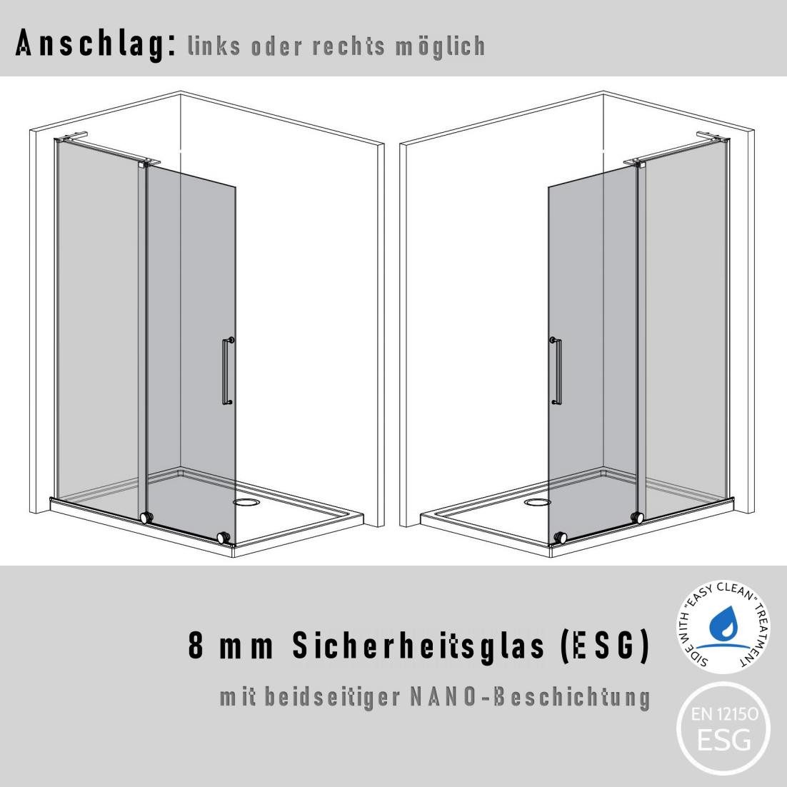 WITEN&NOCK Duschwand Walk In Schiebetür 8mm Glas mit Nano Duschabtrennung H günstig online kaufen