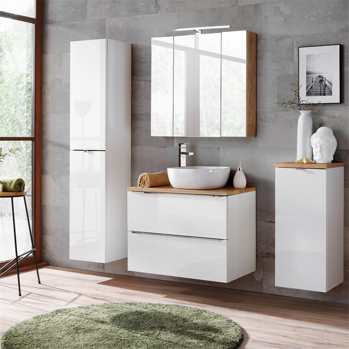 Lomadox Badmöbel-Set TOSKANA-56, (Spar-Set, 4-St), weiß 190/190/46cm