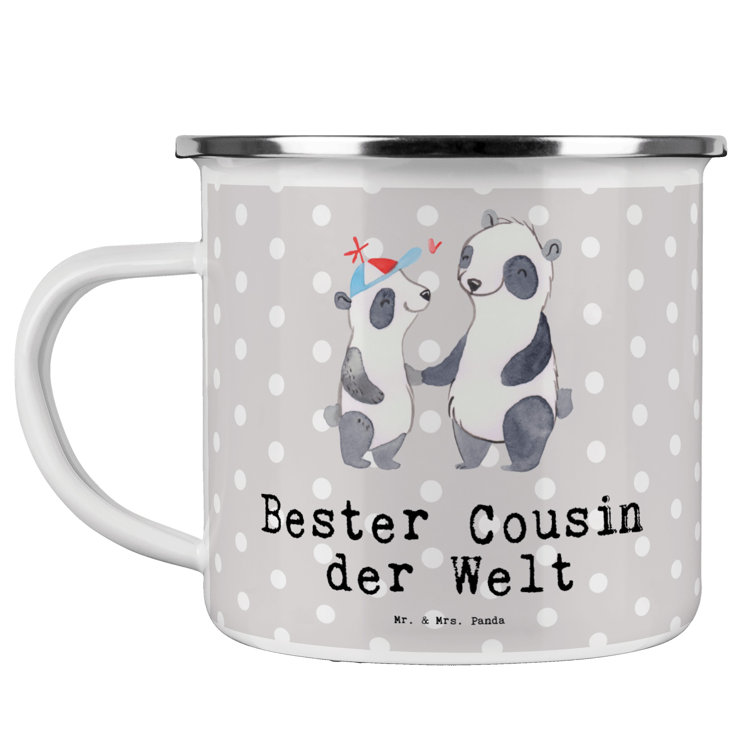 Mr. & Mrs. Panda Becher Panda Bester Cousin der Welt - Grau Pastell - Geschenk, Verwandtschaf, Emaille