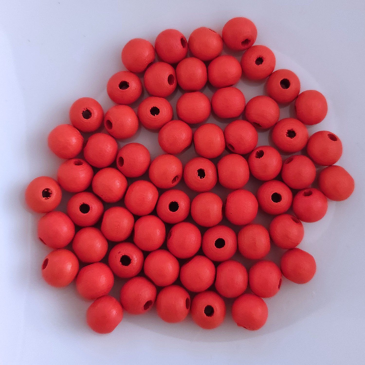 Kopper-24 Bastelperlen Holzperlen rund, 60 Stück, 10 mm, Rot