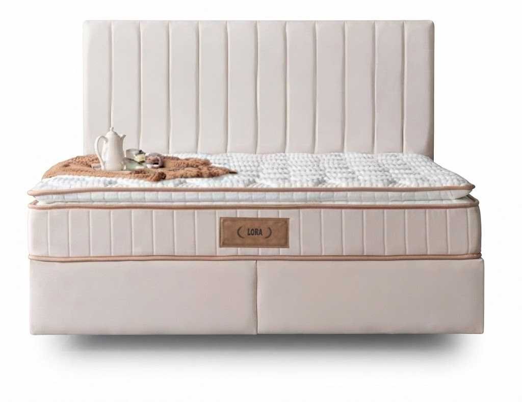 JVmoebel Boxspringbett Stilvolles Bett Beiges Leder Hebemechanismus Matratze Hohem Kopfteil (1-St., 1-tlg), Hohes Kopfteil