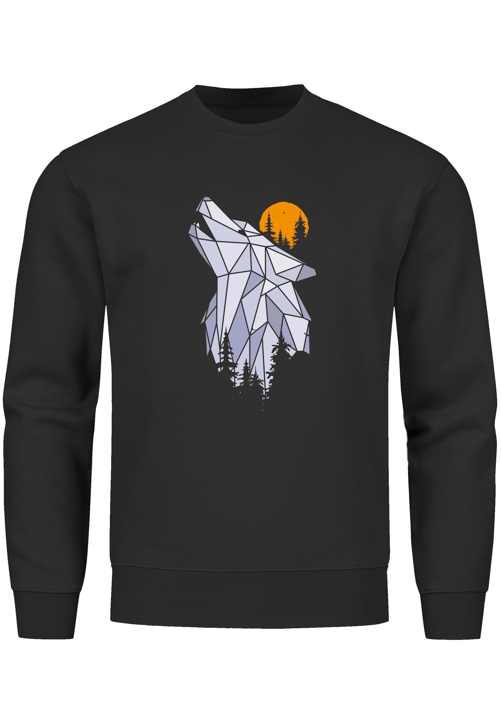 Sweatshirt Sweatshirt Herren Polygon Print Wolf Wald Outdoor Adventure Natur