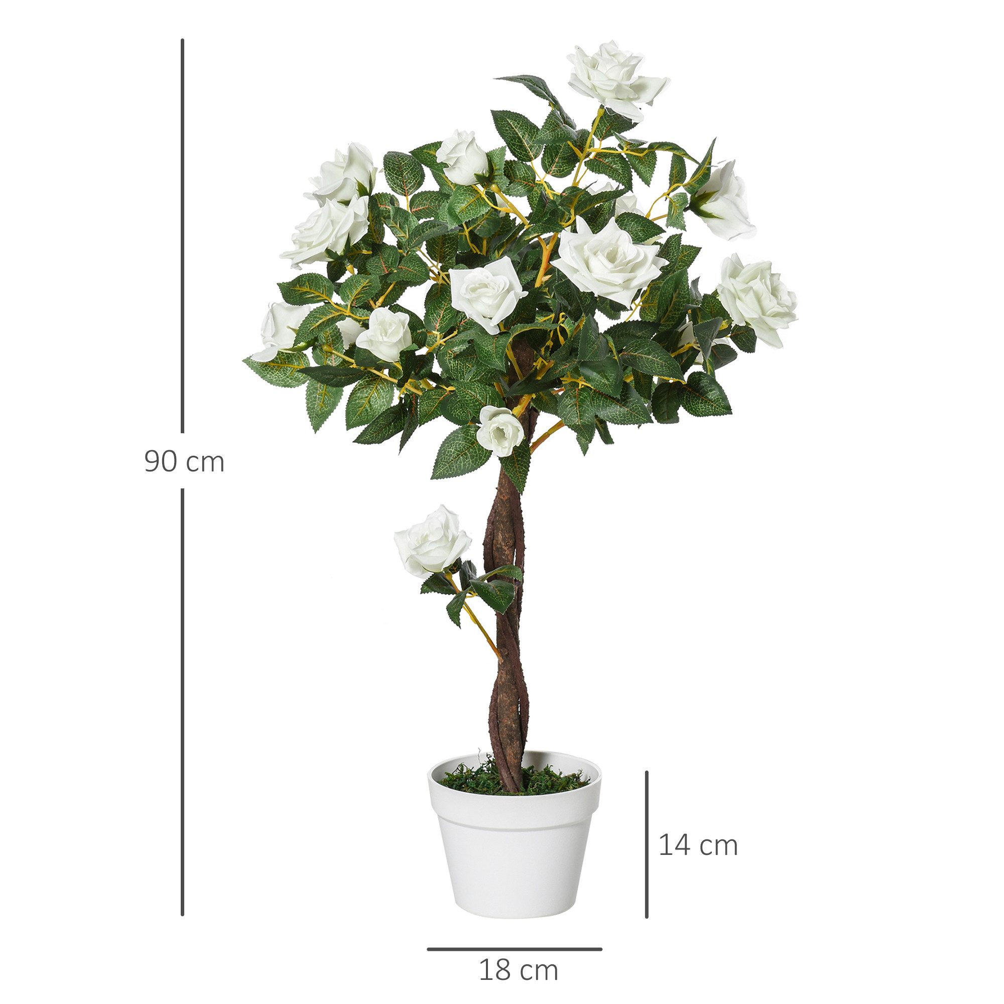 Kunstbaum mit Blüten 90 cm, künstlicher Blumenbaum, Kunstpflanze im Topf, FANNOU, Rosenbaum mit weißen Rosen für Zuhause Büro, Zimmerpflanze Dekopflanze