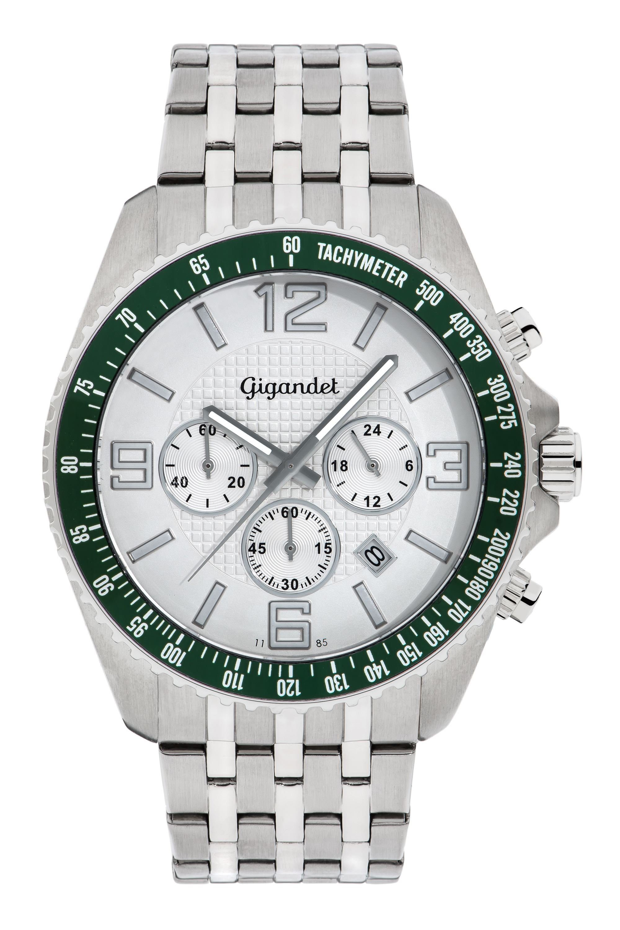 Gigandet Chronograph Armbanduhr, Herrenuhr, Sportuhr, 45mm, FAST TRACK G12-002, Mineralglas, Datumsanzeige, Edelstahlband, 10bar/100m wasserdicht