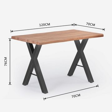 Ulife Esstisch Schreibtisch Bürotisch mit moderne X-A förmige Beine (Patchwork-Struktur,polierte Oberfläche mit natürlichem Touch), rechteckig Tisch,gewellte Kanten,120x70x76cm