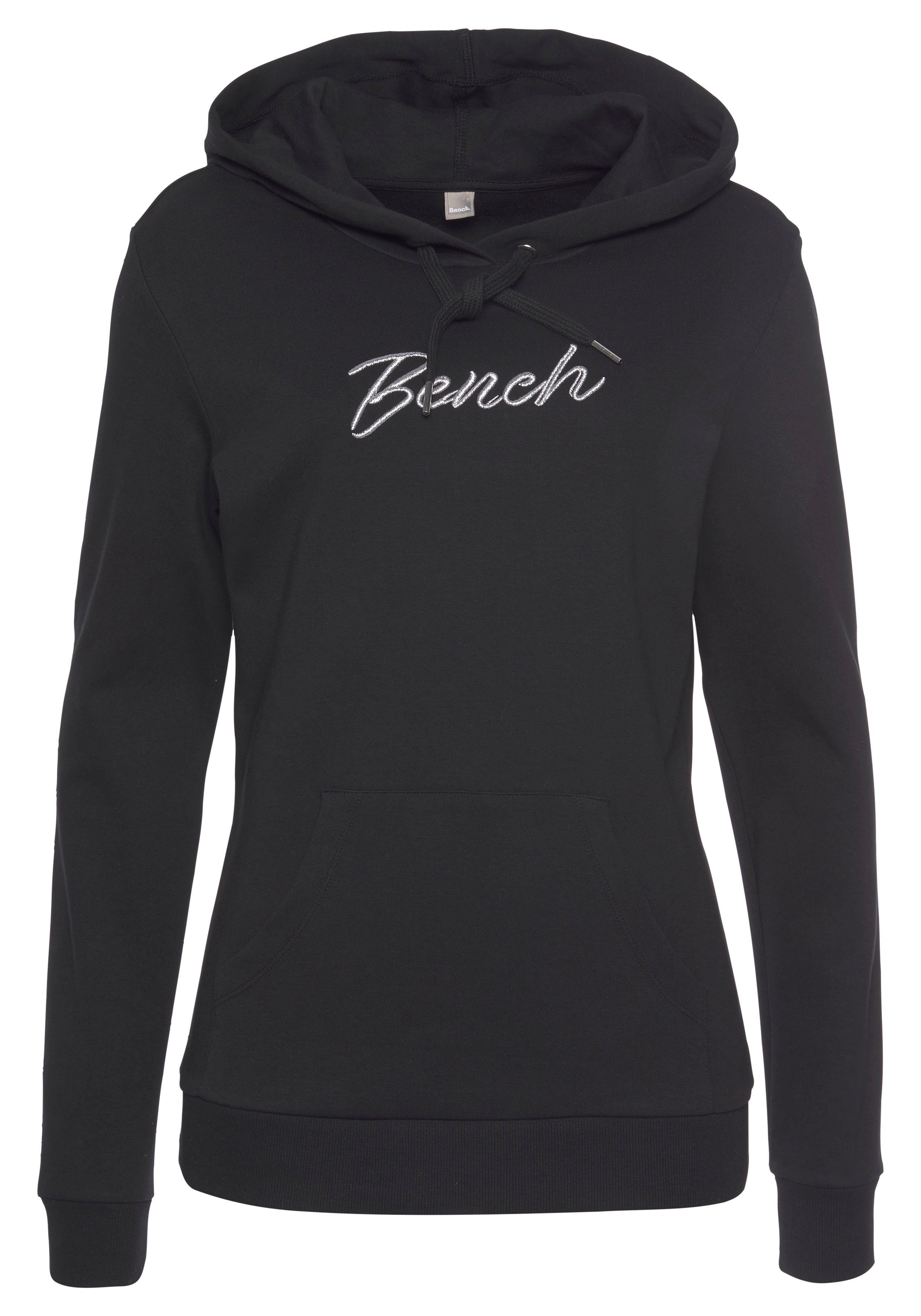 Bench. Loungewear Kapuzensweatshirt mit glänzender Logostickerei, Loungeanzug, Hoodie schwarz