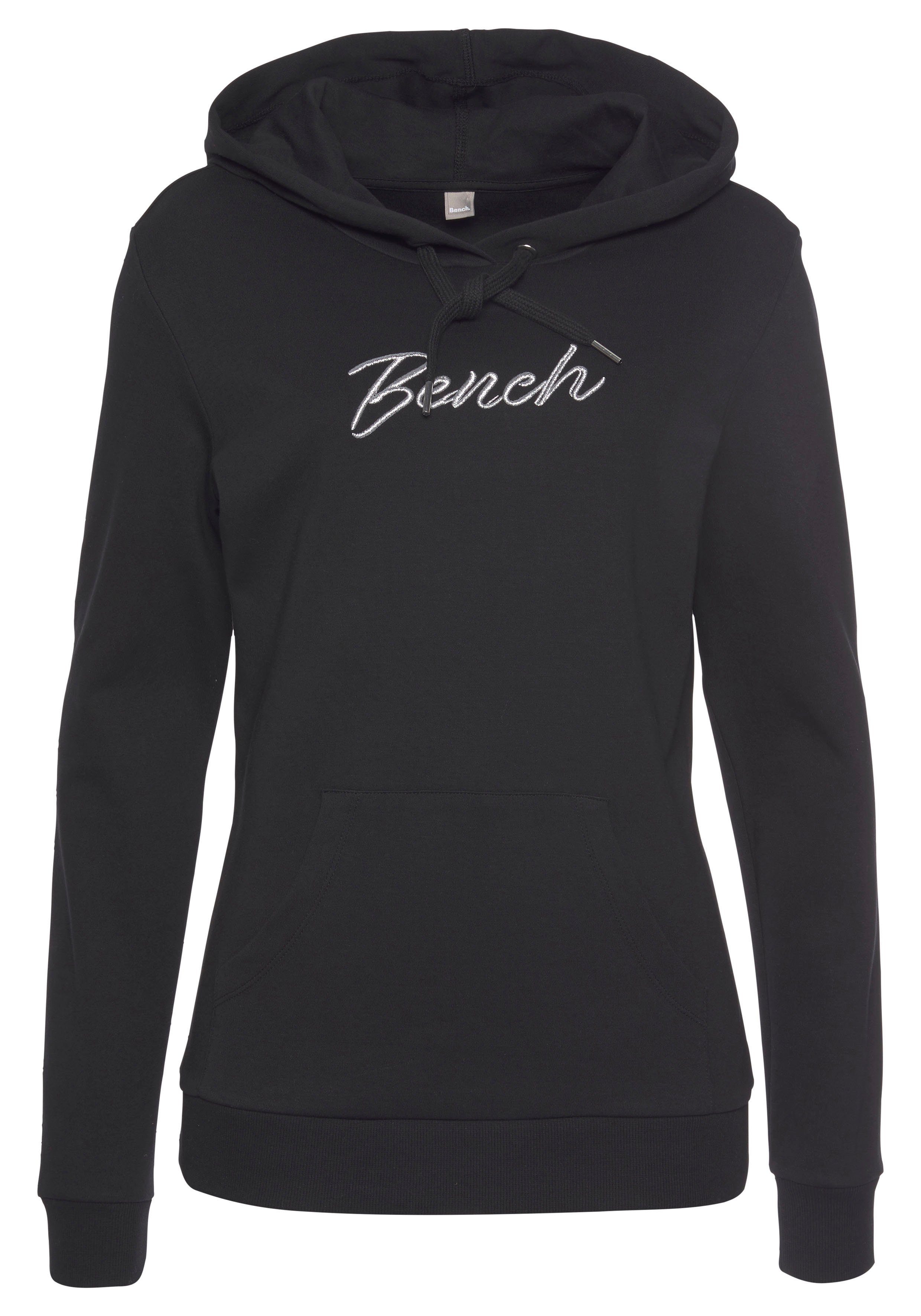 Loungeanzug, Hoodie Loungewear Logostickerei, glänzender mit Kapuzensweatshirt Bench. schwarz