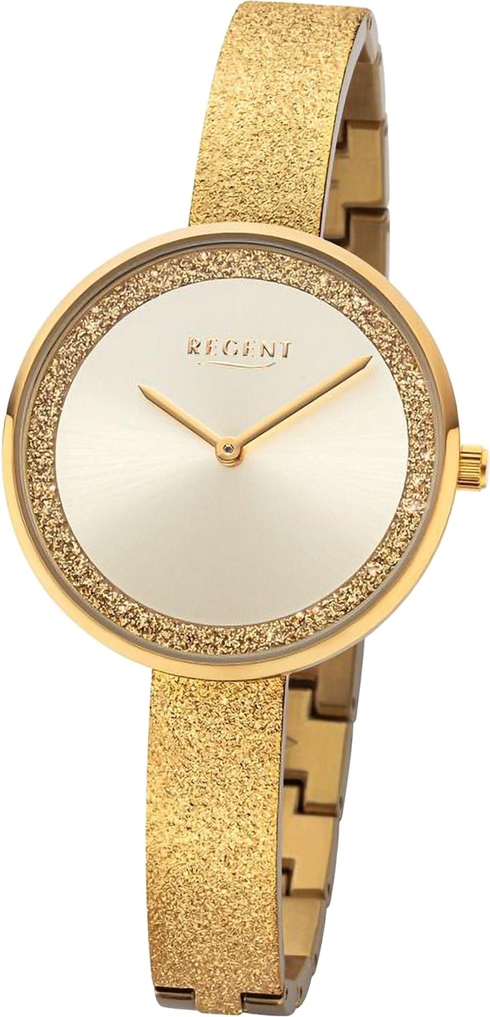 Regent Quarzuhr Regent Damen Armbanduhr Analog, Damen Armbanduhr rund, extra groß (ca. 34mm), Metallarmband