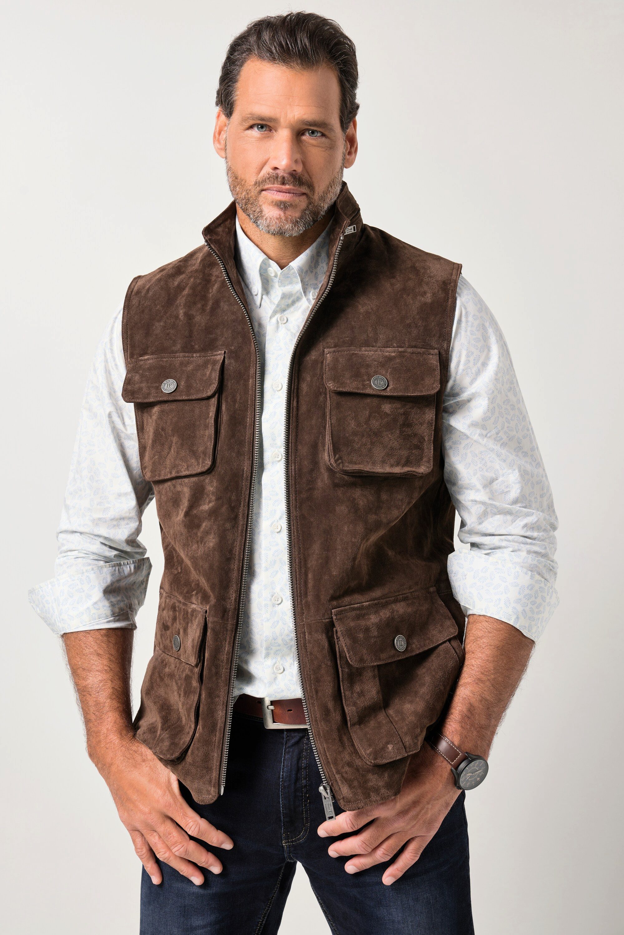 JP1880 Steppweste Lederweste Leder kerniges Pig-Split Veloursleder