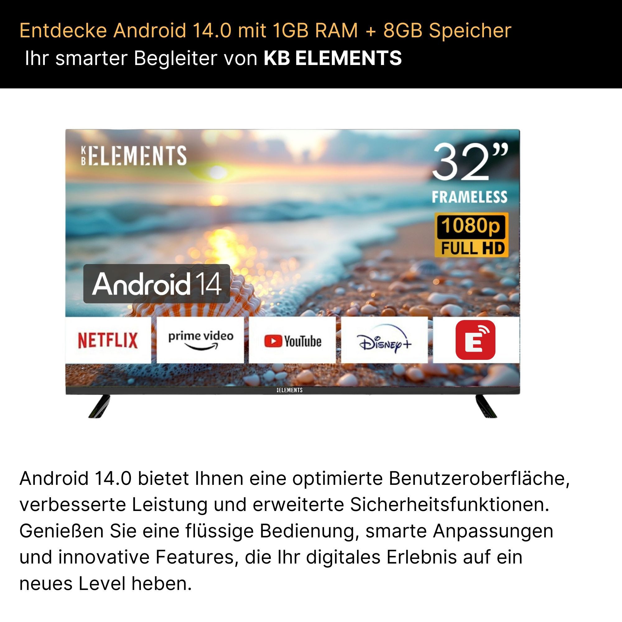 KB Elements ELT32DE14S LED-Fernseher (81 cm/32 schwarz ! RABATT: 32.27%