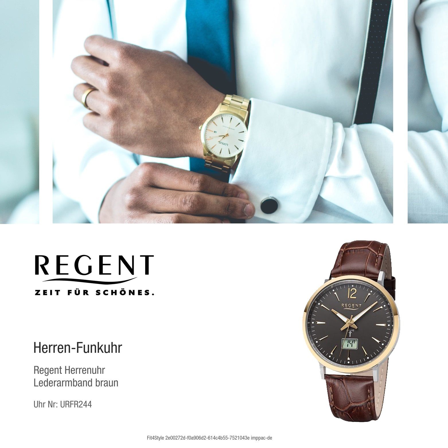 Regent Funkuhr Regent Herren Uhr FR-244 Leder Funkwerk, (Funkuhr), Herren Funkuhr rund, groß (ca. 40mm), Lederarmband