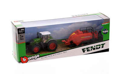 Bburago Spielzeug-Auto Bburago - Fendt Traktor mit Ballenpresse (10cm), detailliertes Modell
