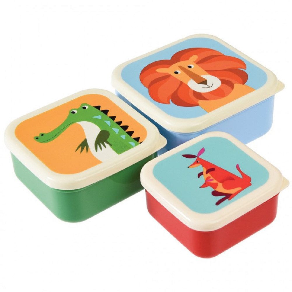 Rex London Lunchbox Snack Box 3er Set Tierparade Colourful Creatures, Kunststoff, BPA-frei, (Set, 3-tlg., ca. 11,5 x 11,5 x 5,5 cm (große Box), jede Box mit eigenem Design, passt genau in den größeren Behälter