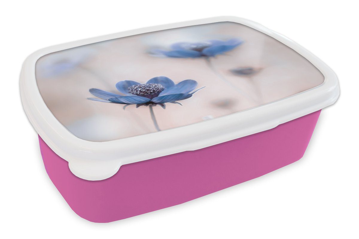 MuchoWow Lunchbox Kosmos - Blumen - Natur - Blau, Kunststoff, (2-tlg), Brotbox für Erwachsene, Brotdose Kinder, Snackbox, Mädchen, Kunststoff rosa