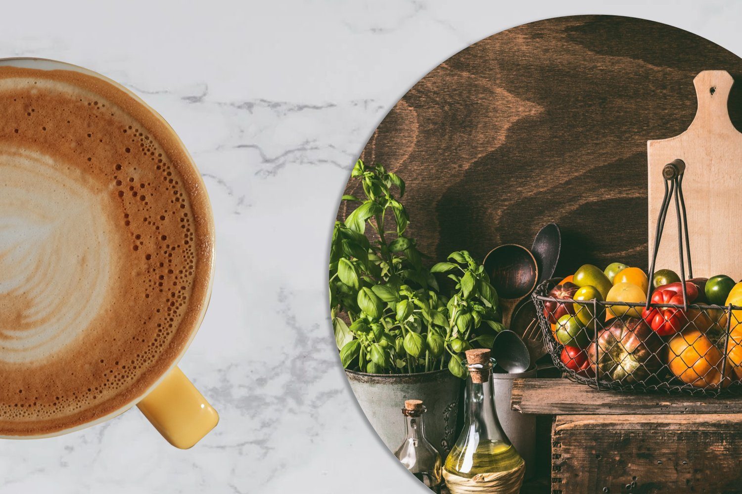 Gläser, Zubehör Gemüse - - Glasuntersetzer Becher Tassenuntersetzer, Stilleben für 6-tlg., - Korkuntersetzer, MuchoWow Getränkeuntersetzer, Tasse, - Basilikum, Rustikal Kräuter