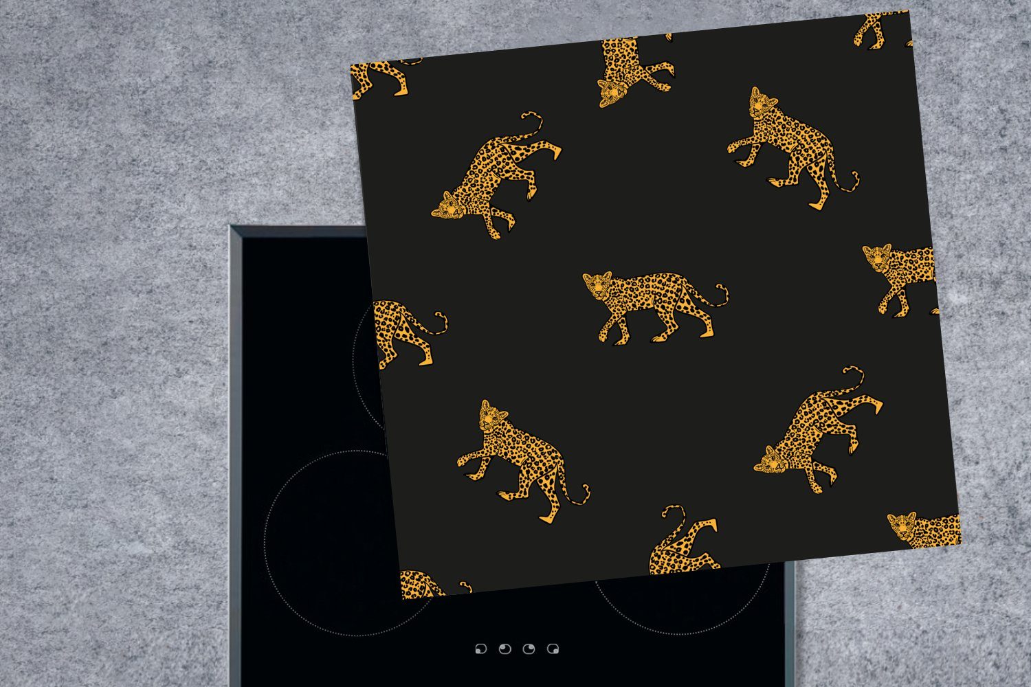 Muster Arbeitsplatte Panther küche Ceranfeldabdeckung, MuchoWow Vinyl, - (1 Gold, cm, tlg), Herdblende-/Abdeckplatte - für 78x78
