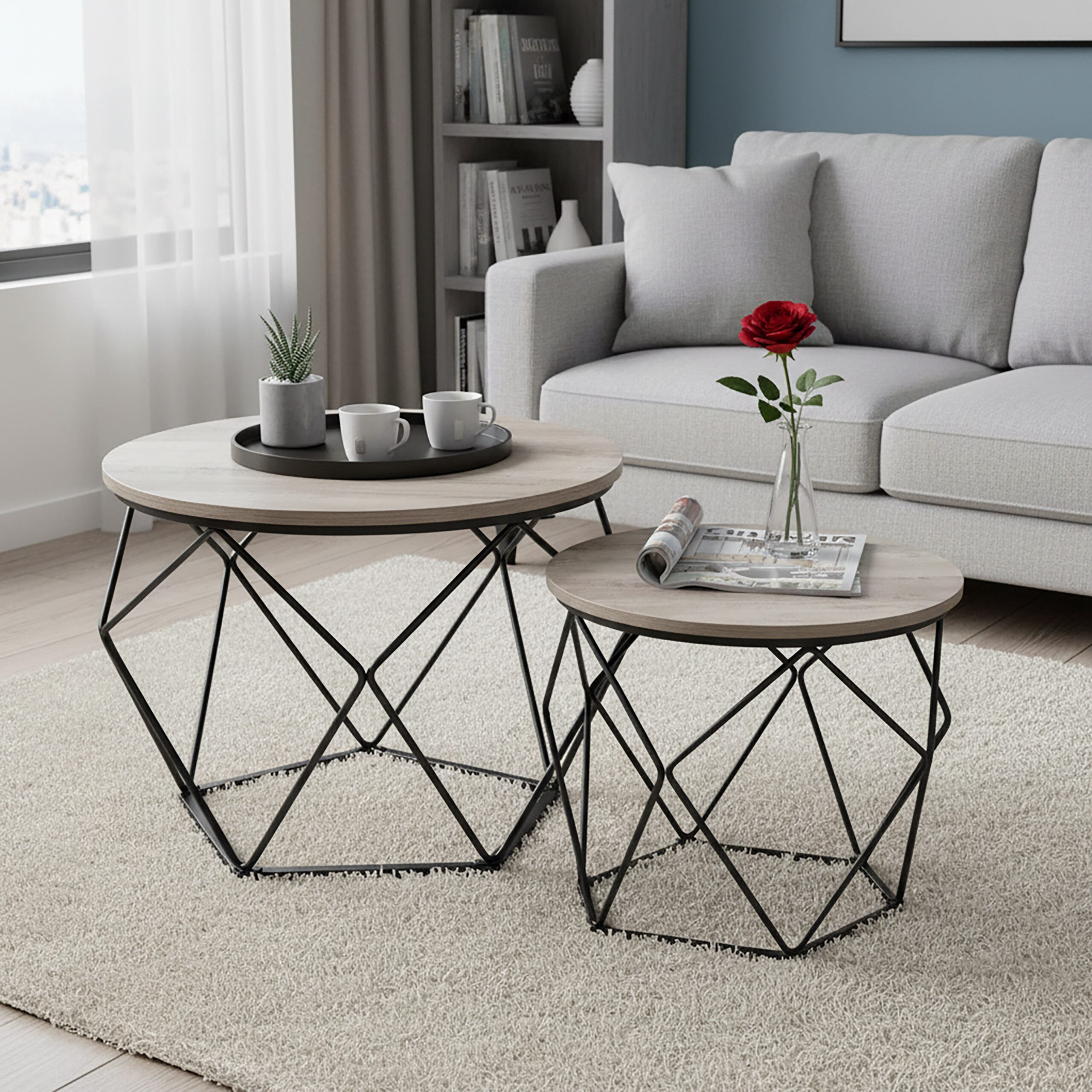 relaxdays Couchtisch 2er Set (2-teiliges Set), Grau-Schwarz günstig online kaufen