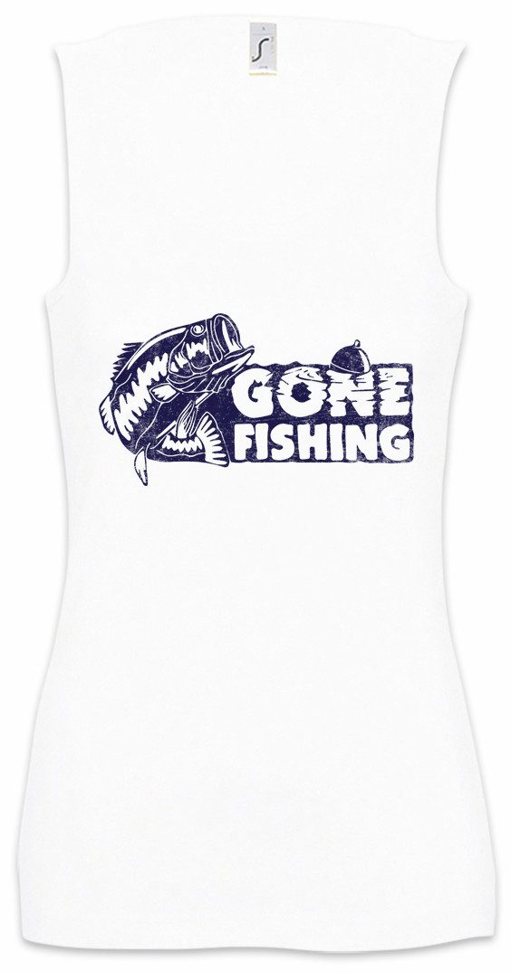 Tanktop Gone Fishing Ärmelloses Damen T-Shirt Skelett Fischskelett Fisch