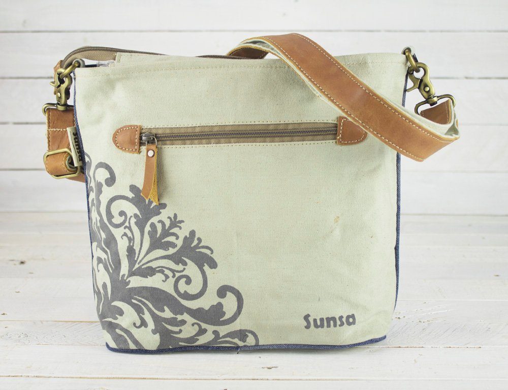 Umhängetasche Jeans Tasche Sunsa mit Canvas. Crossbody Motiv & recycelter aus Mandala Nachhaltige