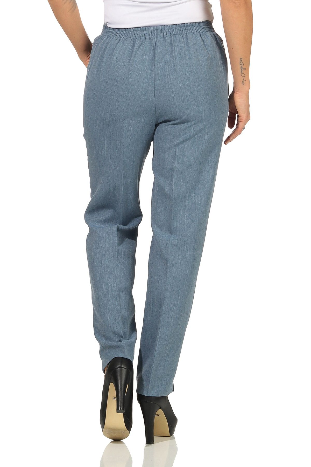 Aurela Damenmode Schlupfhose Stoffhose Damen Anzug- oder Business Hose Kurzgröße Teil-Gummizug, Bügelfalte, Reißverschlusstaschen