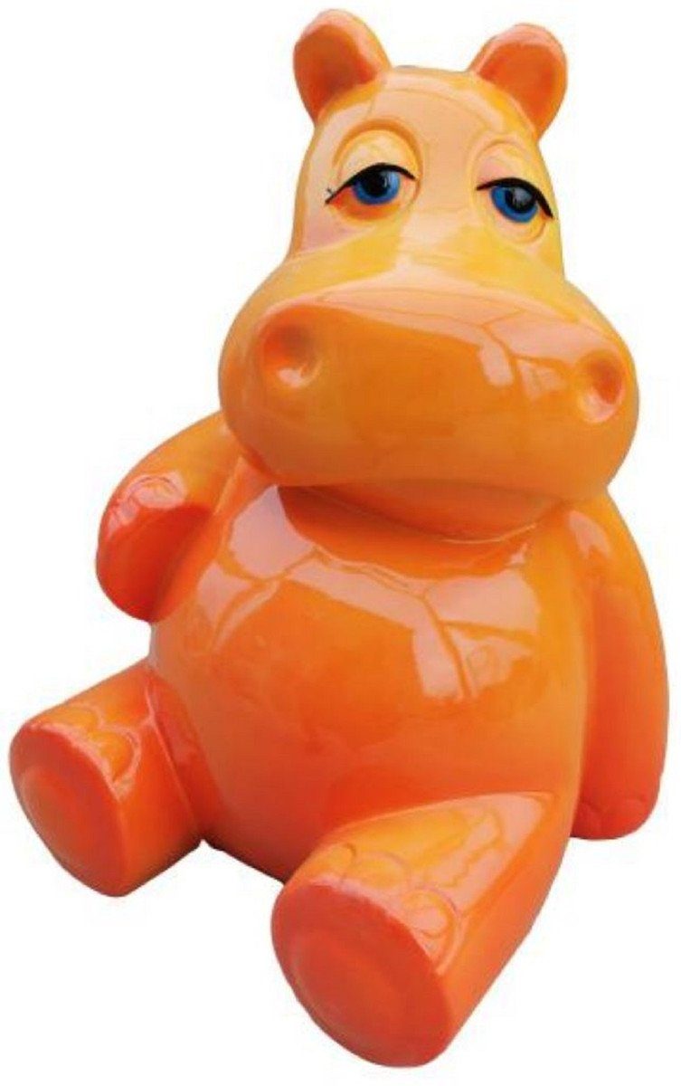 Casa Padrino Skulptur Designer Deko Skulptur Sitzendes Nilpferd Orange H. 48 cm - Wetterbeständige Deko Skulptur - Wohnzimmer Deko Figur - Garten Deko Figur - Deko Tierfigur - Deko Accessoires