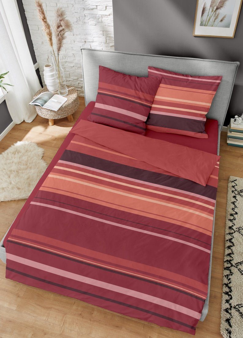 Dormisette Wendebettwäsche Biber Bettwäsche RED STRIPES - MADE in GERMANY k günstig online kaufen