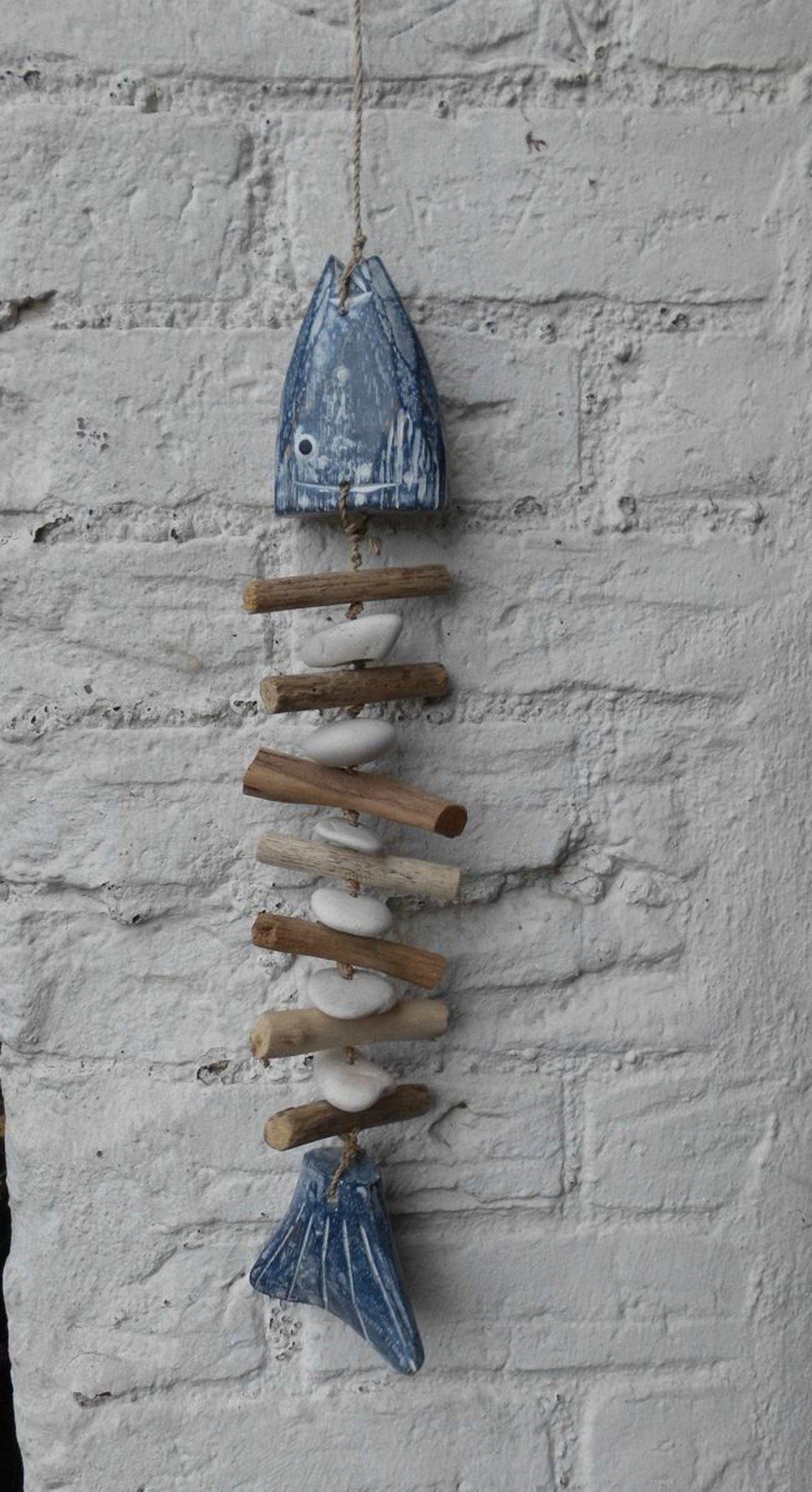 Deko-Impression Dekohänger Fishbone Dekohänger Fisch Holz Natur Treibholz Steine 50 cm (1 St) – Bild 3 von 3