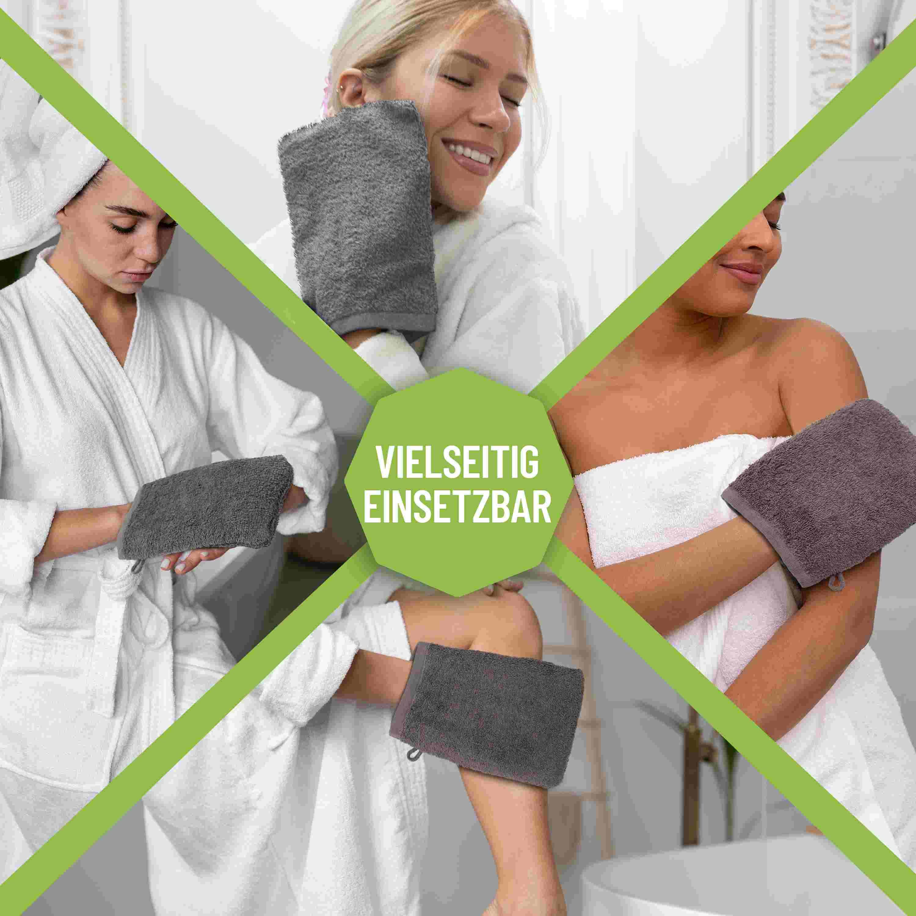 NatureMark Waschhandschuh 10er-Set Frottier Waschhandschuhe, 100% Baumwolle (10-St), Premium Frottier Waschhandschuhe, 15x21cm, Anthrazit grau