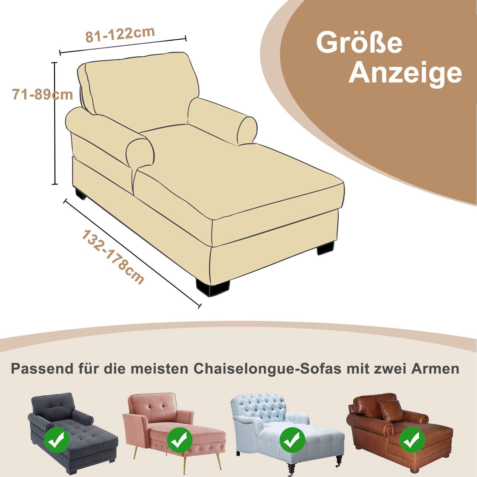 für Chaiselongue, Armlehnen Strecken Lounge Qelus Chaise Bezug Grau Schonbezug Sofahusse