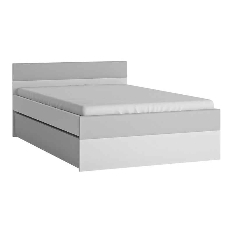 Lomadox Kinderbett FLINT-129, Bettgestell, 120x200 cm Liegefläche, Bettschublade, weiß mit grau