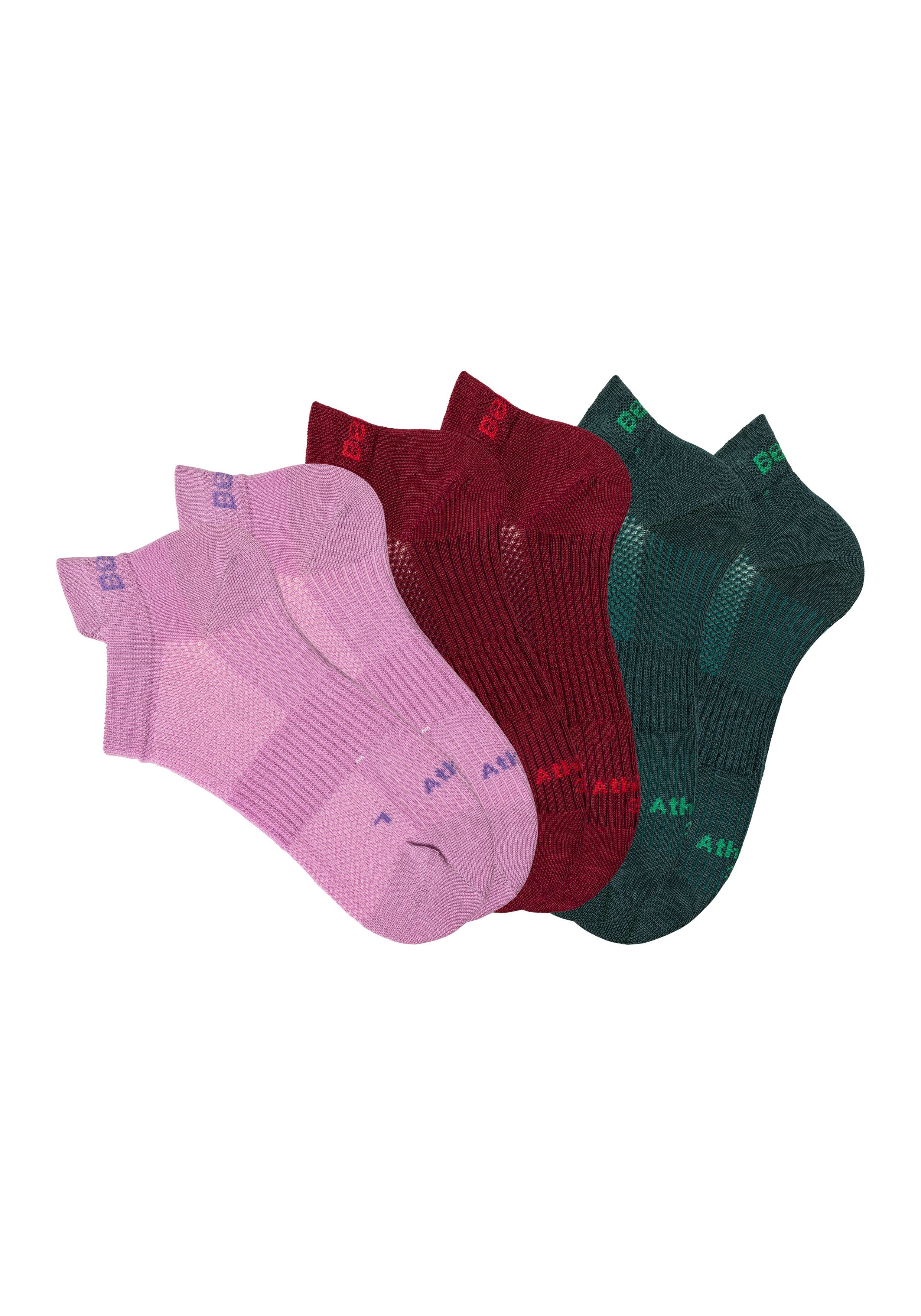 mit (6-Paar) Sohle Sneakersocken 2x Bench. 2x Klima der 2x dunkelgrün, rot Pikee-Struktur und unter altrosa, Kanälen