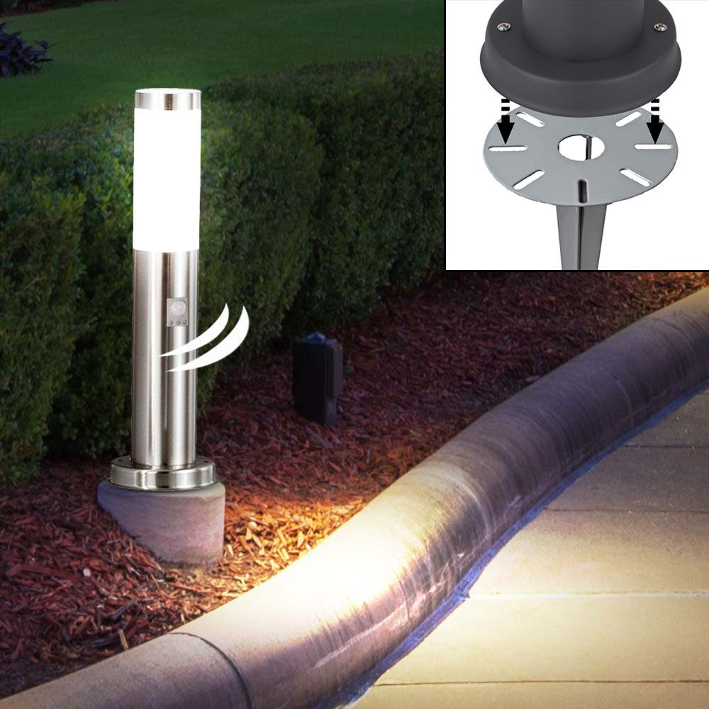 etc-shop LED Außen-Stehlampe, Leuchtmittel inklusive, Warmweiß, LED Steh Leuchte Bewegungsmelder Edelstahl Außen Erd Boden