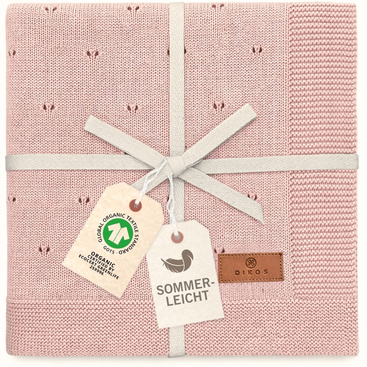 Babydecke DIKOS® aus *100%* Bio Baumwolle, Strickdecke, Geschenk zur Geburt, DIKOS, PREMIUM Qualität, Sommerdecke Ajour, 75x100, atmungsaktiv, weich